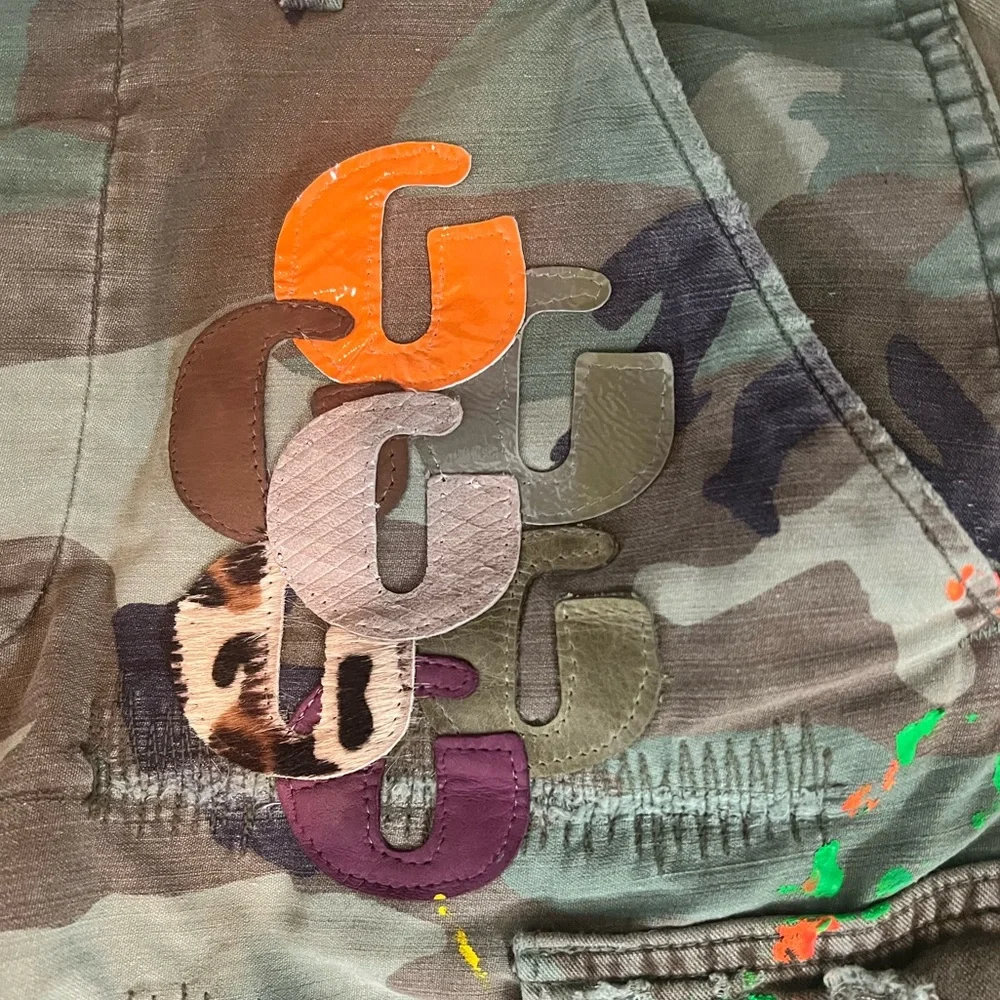 Gallery Dept Green Camo Cargo Shorts with Painterly Paint Accents - Picture 2 of 6